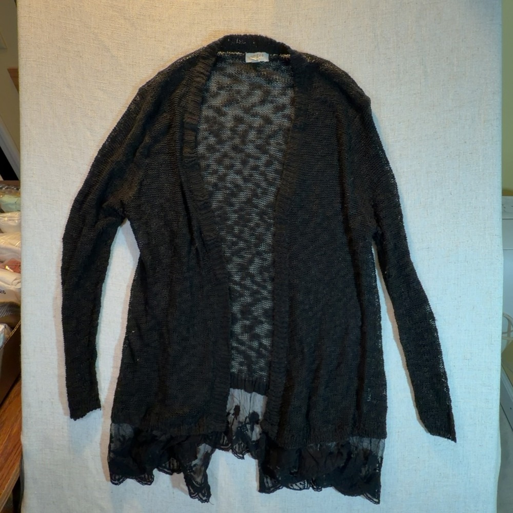 Umgee USA Cardigan Sweater Black Lace Women's Size Large